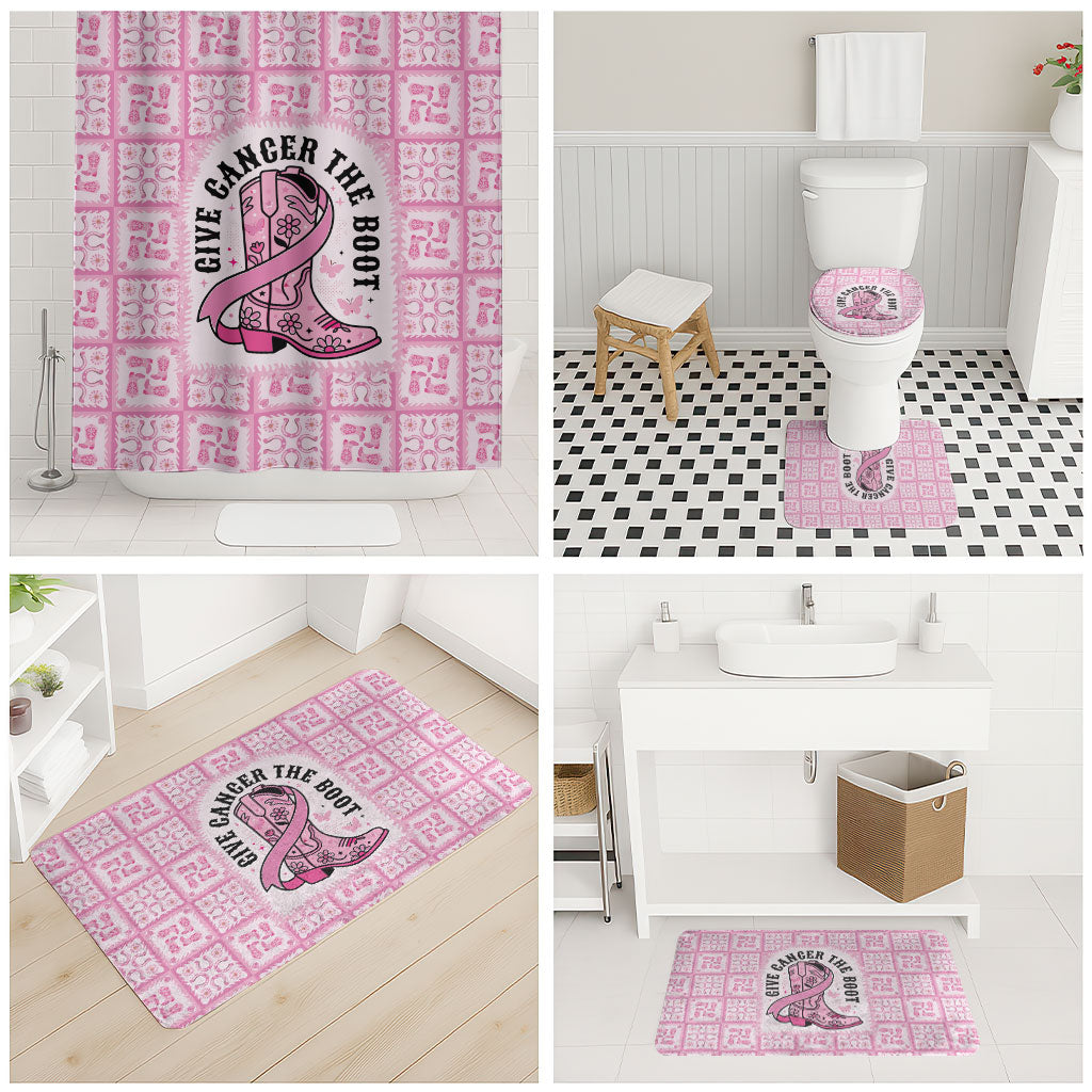 Give Cancer The Boot Pink Cowgirl Bathroom Set Hawaiian Paniolo Mixed Quilt Pattern Style