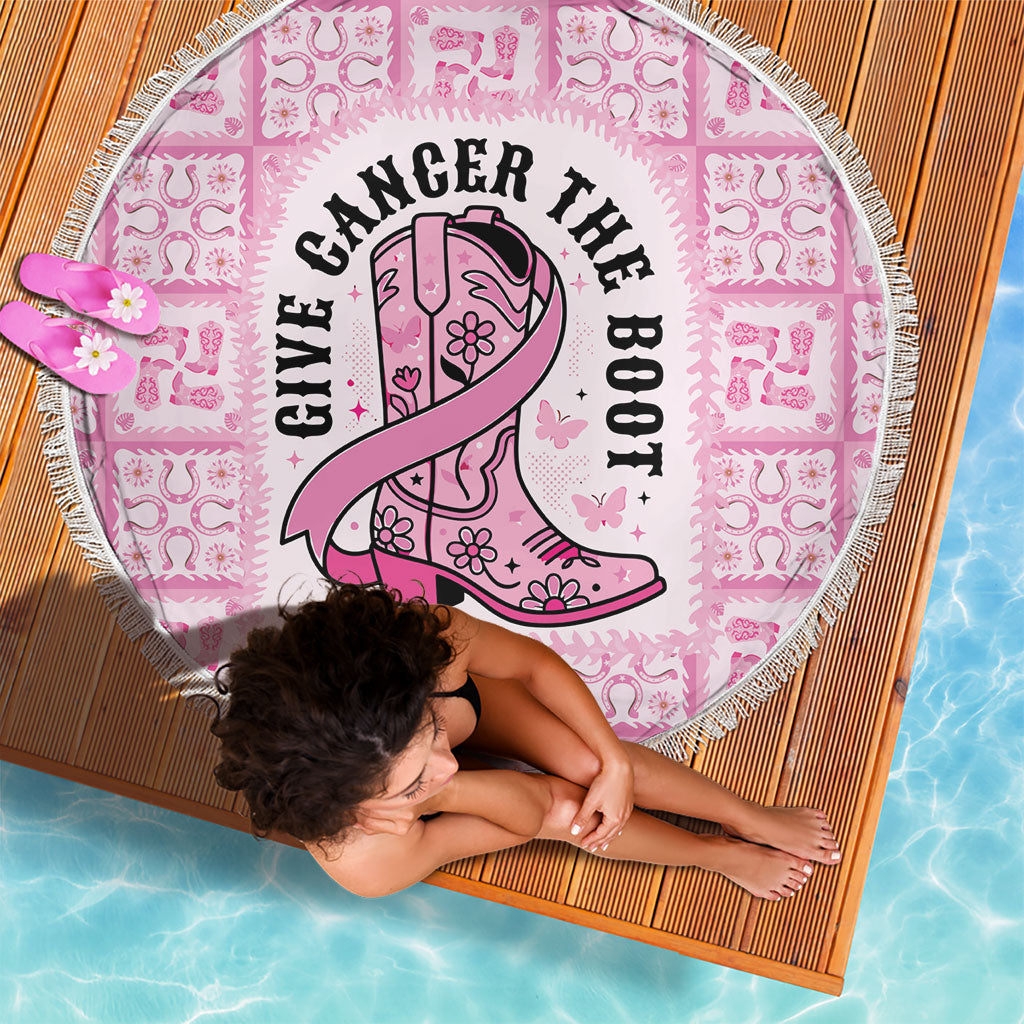 Give Cancer The Boot Pink Cowgirl Beach Blanket Hawaiian Paniolo Mixed Quilt Pattern Style