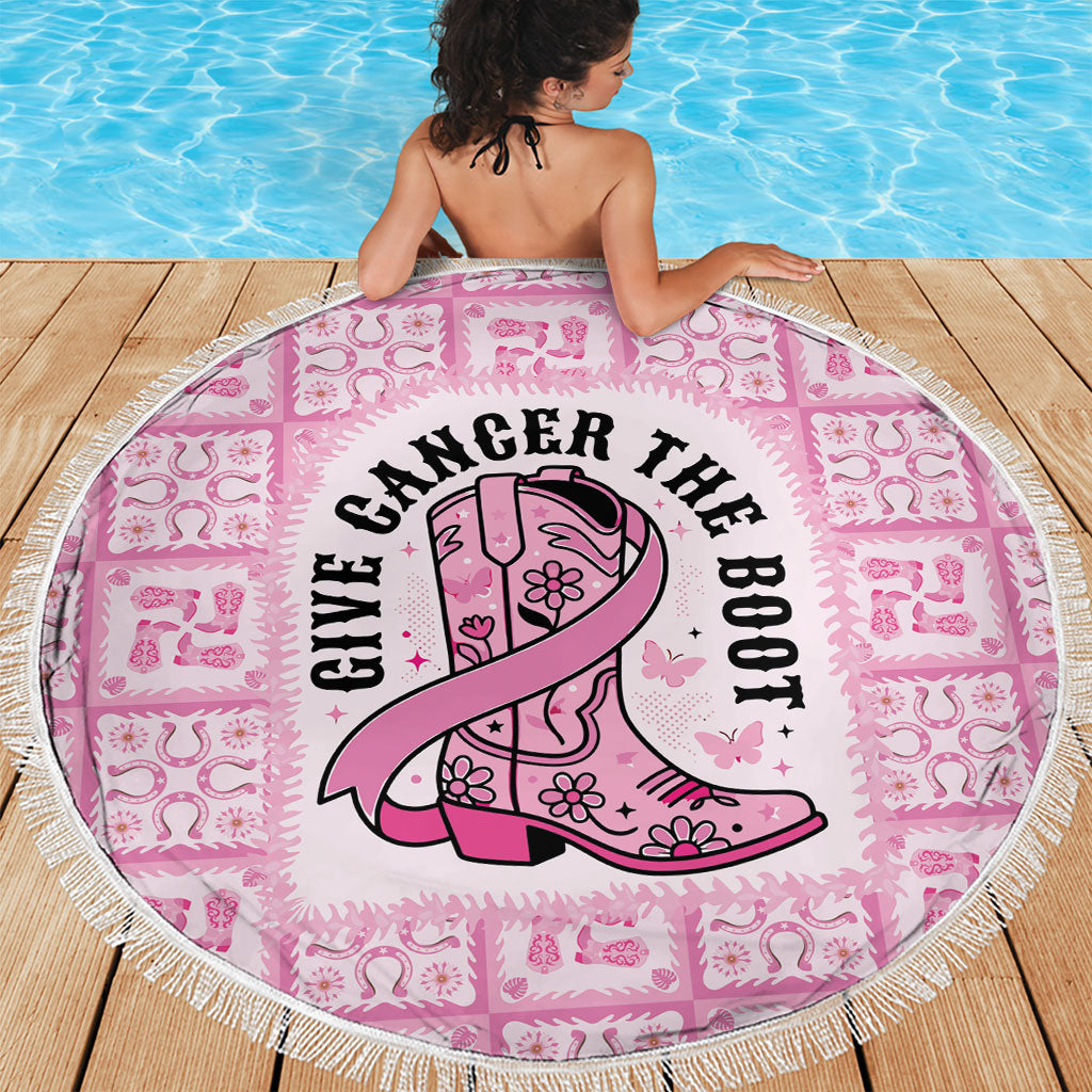 Give Cancer The Boot Pink Cowgirl Beach Blanket Hawaiian Paniolo Mixed Quilt Pattern Style