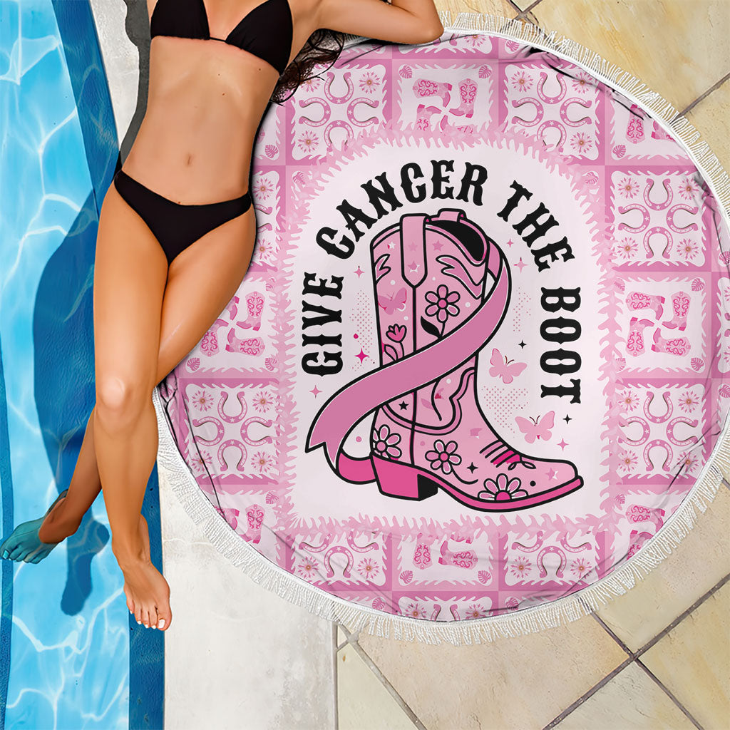 Give Cancer The Boot Pink Cowgirl Beach Blanket Hawaiian Paniolo Mixed Quilt Pattern Style