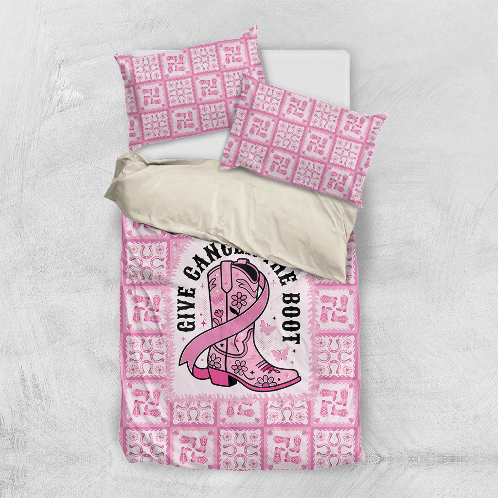 Give Cancer The Boot Pink Cowgirl Bedding Set Hawaiian Paniolo Mixed Quilt Pattern Style