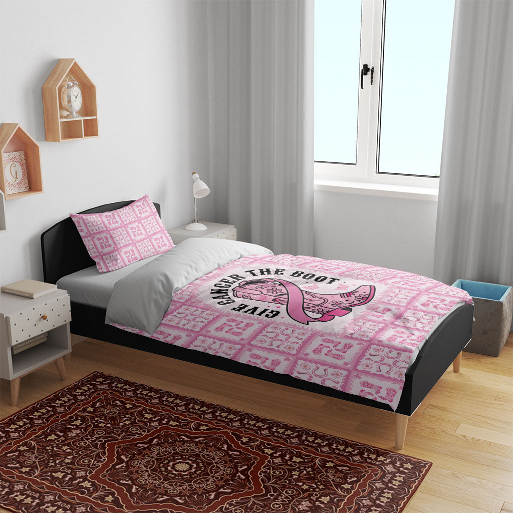 Give Cancer The Boot Pink Cowgirl Bedding Set Hawaiian Paniolo Mixed Quilt Pattern Style