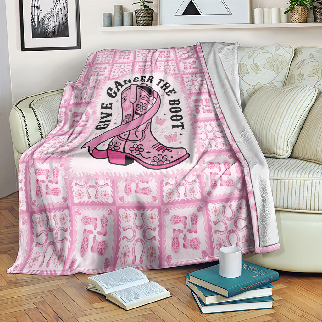 Give Cancer The Boot Pink Cowgirl Blanket Hawaiian Paniolo Mixed Quilt Pattern Style