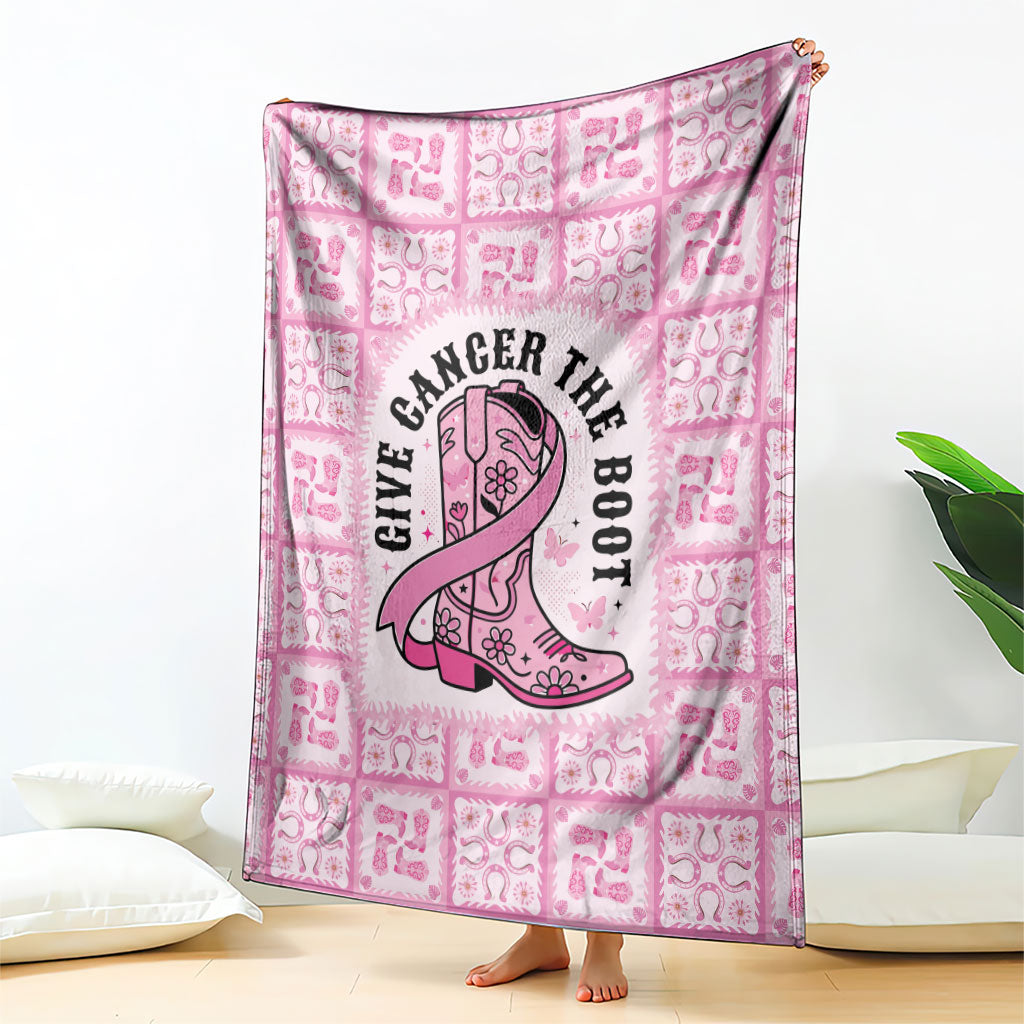 Give Cancer The Boot Pink Cowgirl Blanket Hawaiian Paniolo Mixed Quilt Pattern Style