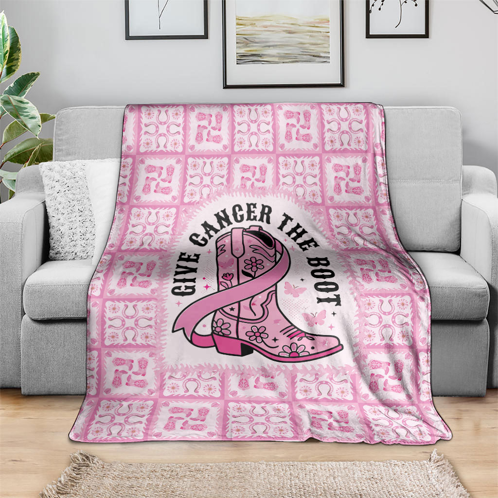 Give Cancer The Boot Pink Cowgirl Blanket Hawaiian Paniolo Mixed Quilt Pattern Style