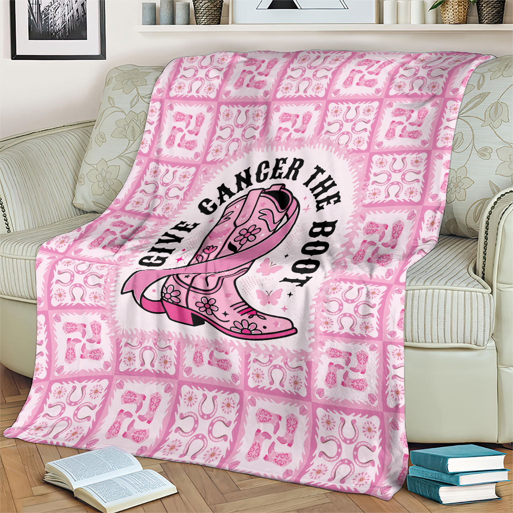 Give Cancer The Boot Pink Cowgirl Blanket Hawaiian Paniolo Mixed Quilt Pattern Style