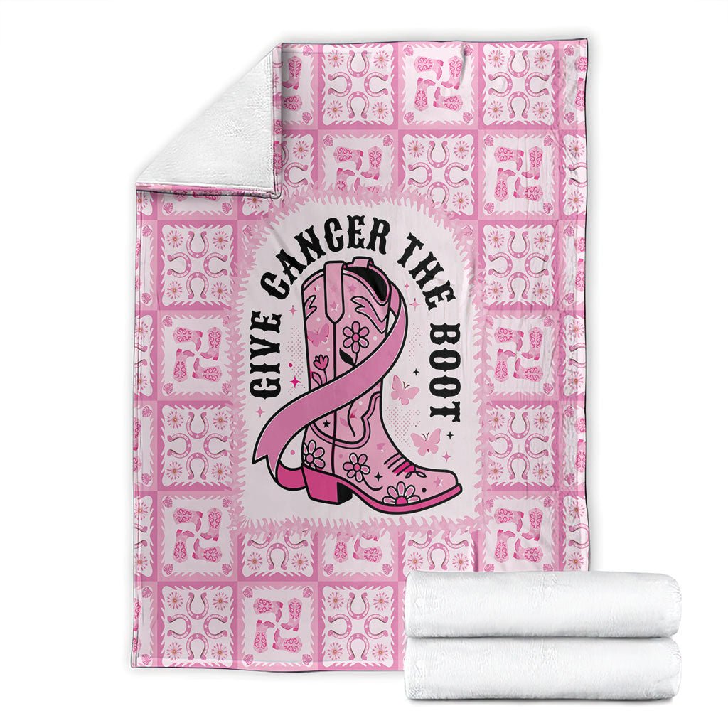 Give Cancer The Boot Pink Cowgirl Blanket Hawaiian Paniolo Mixed Quilt Pattern Style