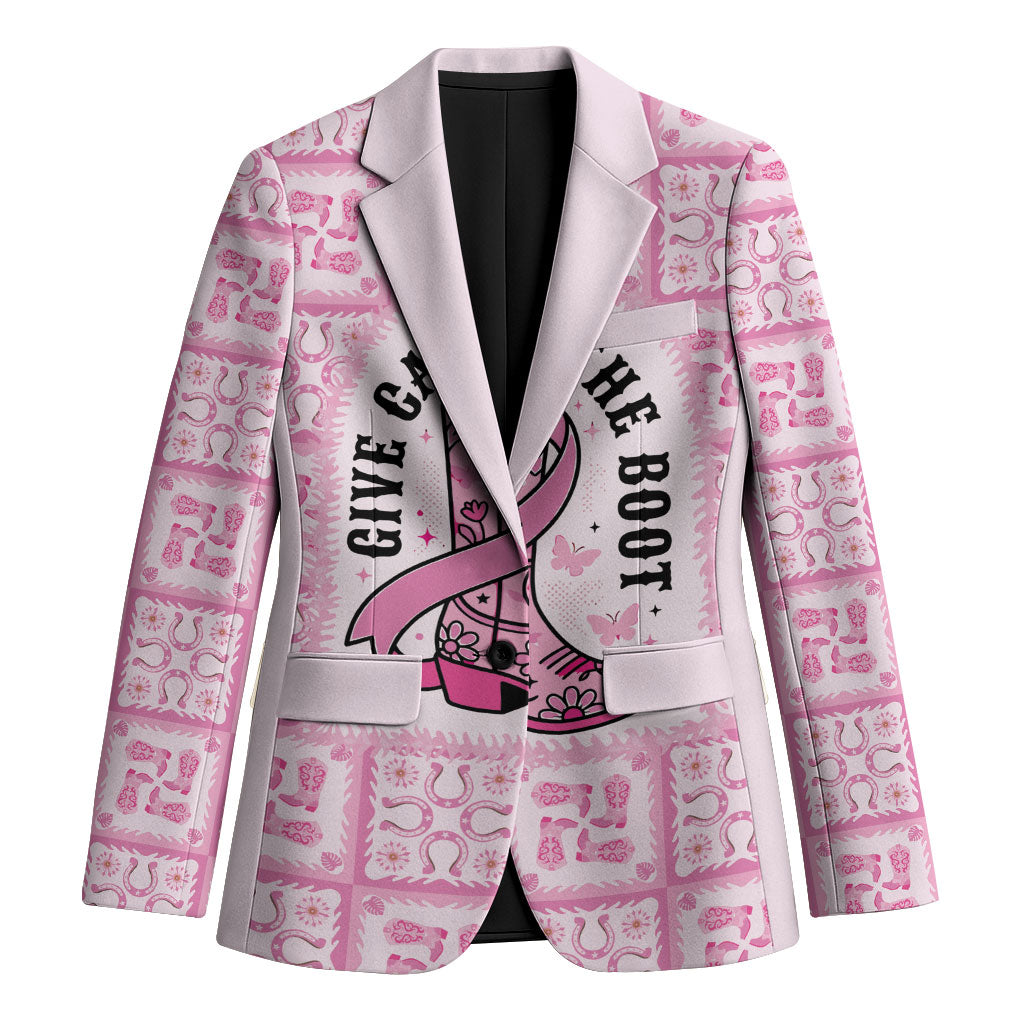 Give Cancer The Boot Pink Cowgirl Blazer Hawaiian Paniolo Mixed Quilt Pattern Style