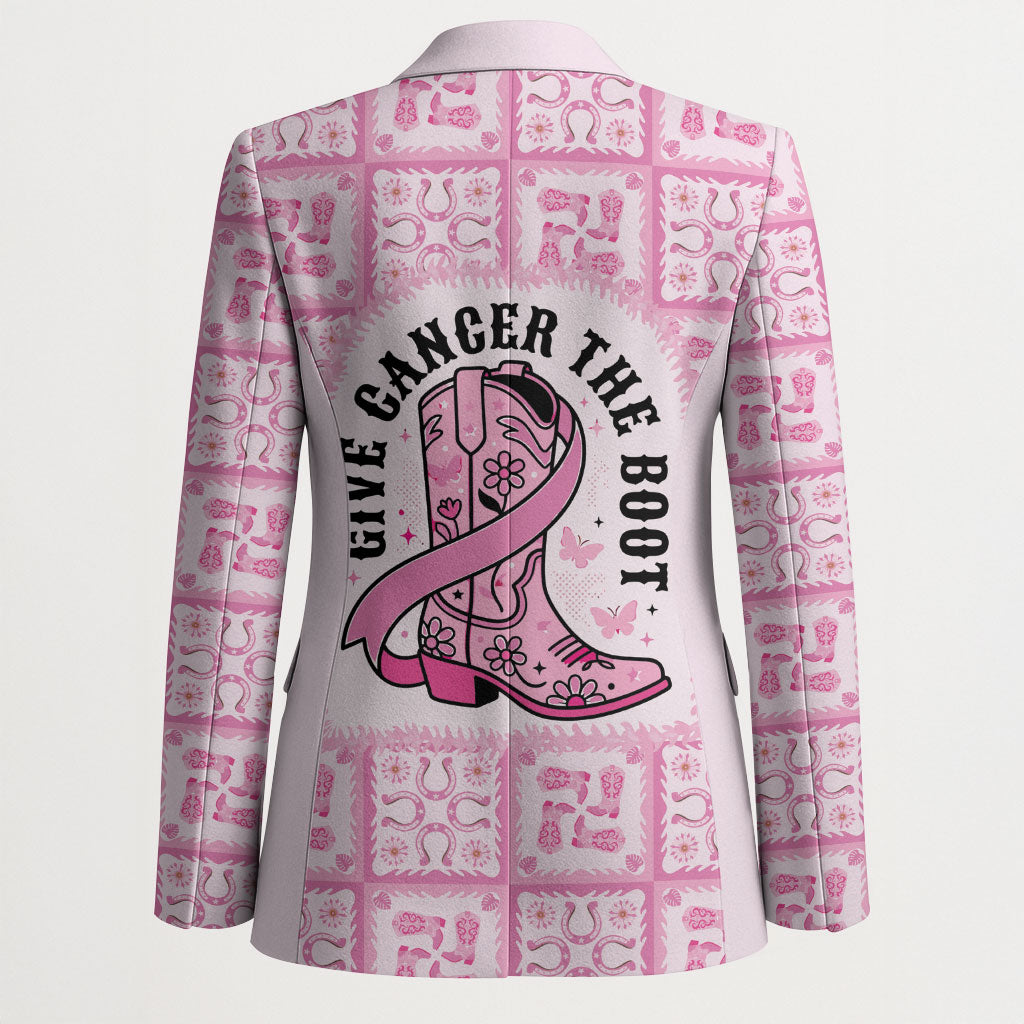 Give Cancer The Boot Pink Cowgirl Blazer Hawaiian Paniolo Mixed Quilt Pattern Style