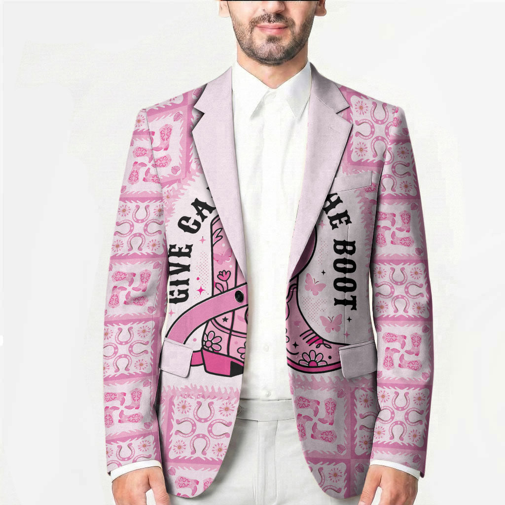 Give Cancer The Boot Pink Cowgirl Blazer Hawaiian Paniolo Mixed Quilt Pattern Style