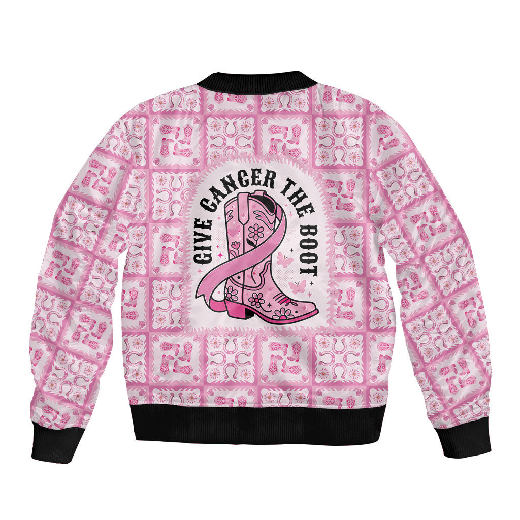 Give Cancer The Boot Pink Cowgirl Bomber Jacket Hawaiian Paniolo Mixed Quilt Pattern Style
