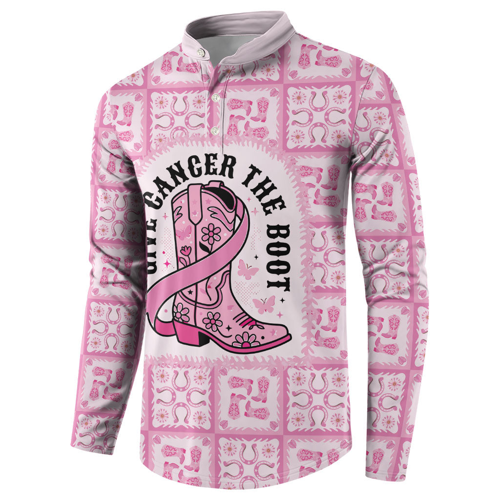 Give Cancer The Boot Pink Cowgirl Button Sweatshirt Hawaiian Paniolo Mixed Quilt Pattern Style
