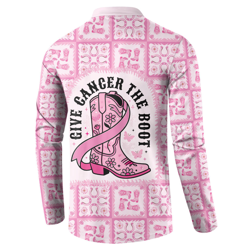 Give Cancer The Boot Pink Cowgirl Button Sweatshirt Hawaiian Paniolo Mixed Quilt Pattern Style