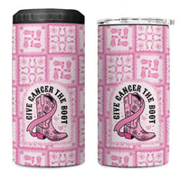 Give Cancer The Boot Pink Cowgirl 4 in 1 Can Cooler Tumbler Hawaiian Paniolo Mixed Quilt Pattern Style