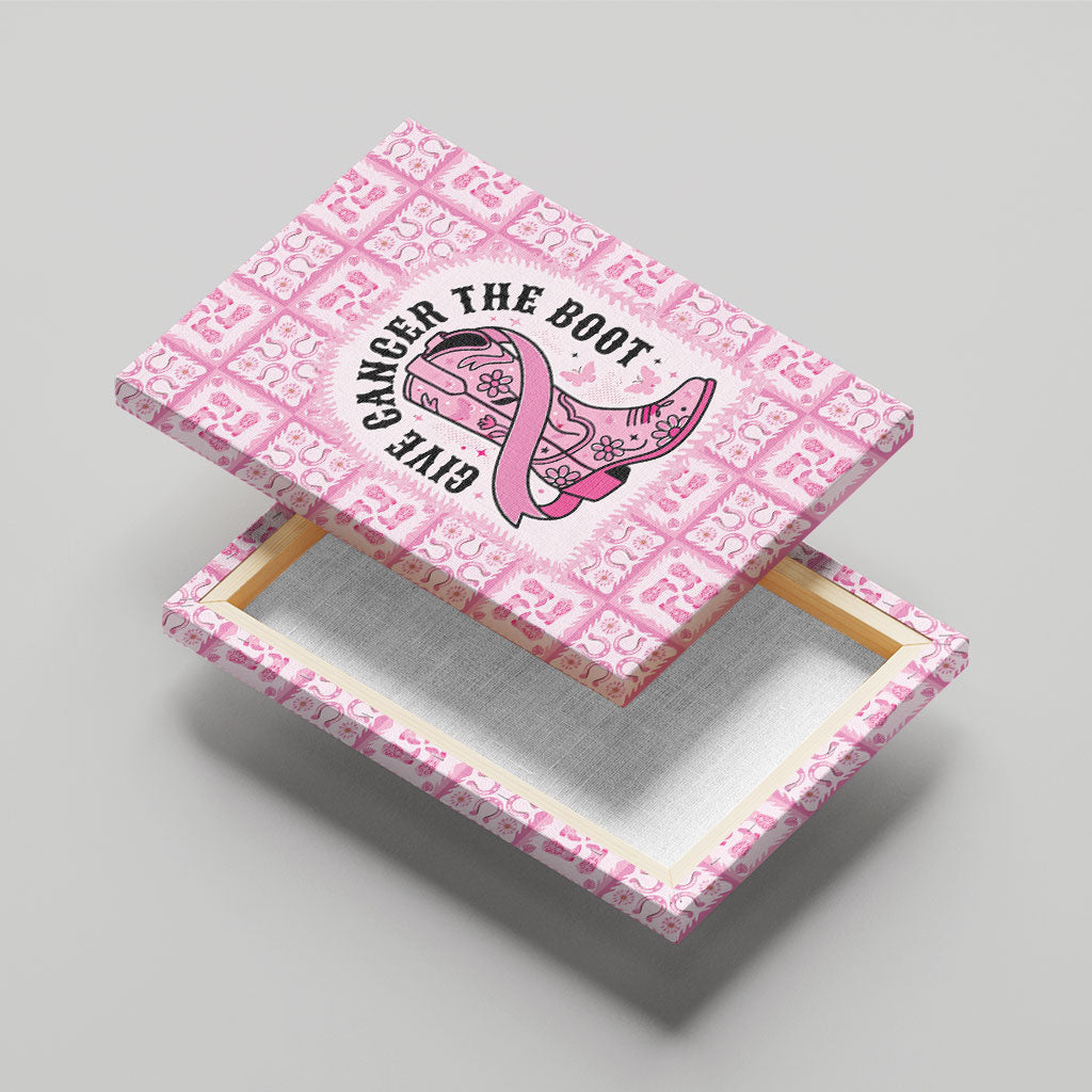 Give Cancer The Boot Pink Cowgirl Canvas Wall Art Hawaiian Paniolo Mixed Quilt Pattern Style