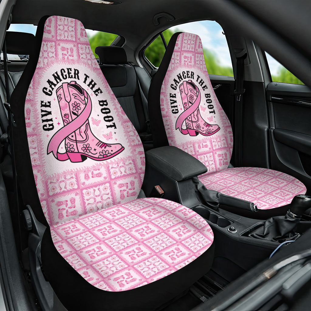 Give Cancer The Boot Pink Cowgirl Car Seat Cover Hawaiian Paniolo Mixed Quilt Pattern Style