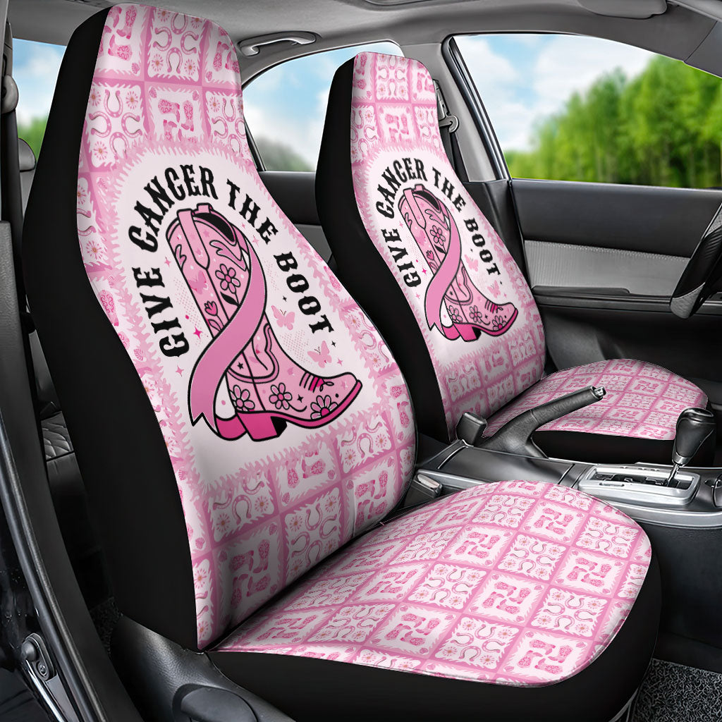 Give Cancer The Boot Pink Cowgirl Car Seat Cover Hawaiian Paniolo Mixed Quilt Pattern Style