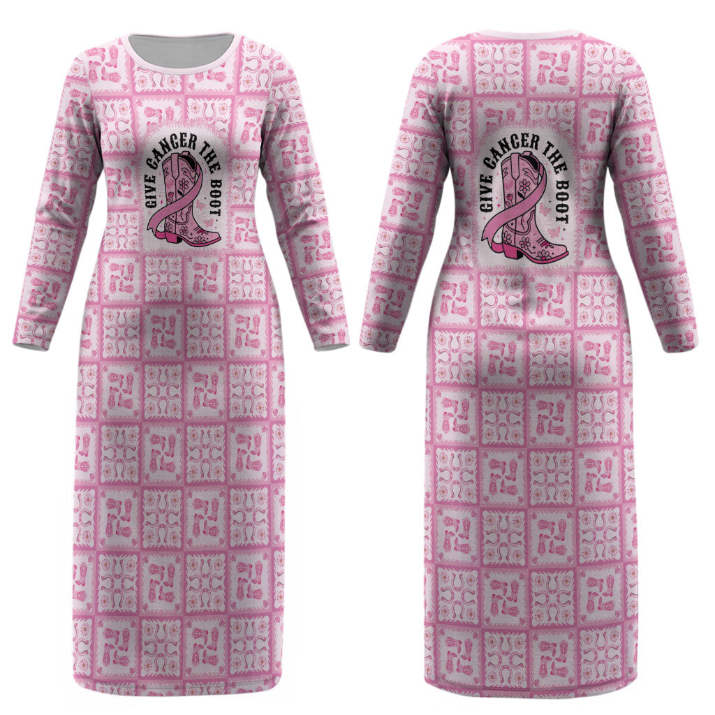 Give Cancer The Boot Pink Cowgirl Couples Matching Long Sleeve Bodycon Dress and Hawaiian Shirt Hawaiian Paniolo Mixed Quilt Pattern Style