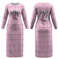 Give Cancer The Boot Pink Cowgirl Couples Matching Long Sleeve Bodycon Dress and Long Sleeve Button Shirt Hawaiian Paniolo Mixed Quilt Pattern Style