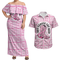 Give Cancer The Boot Pink Cowgirl Couples Matching Off Shoulder Maxi Dress and Hawaiian Shirt Hawaiian Paniolo Mixed Quilt Pattern Style
