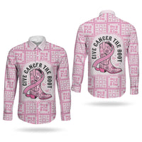 Give Cancer The Boot Pink Cowgirl Couples Matching Summer Maxi Dress and Long Sleeve Button Shirt Hawaiian Paniolo Mixed Quilt Pattern Style