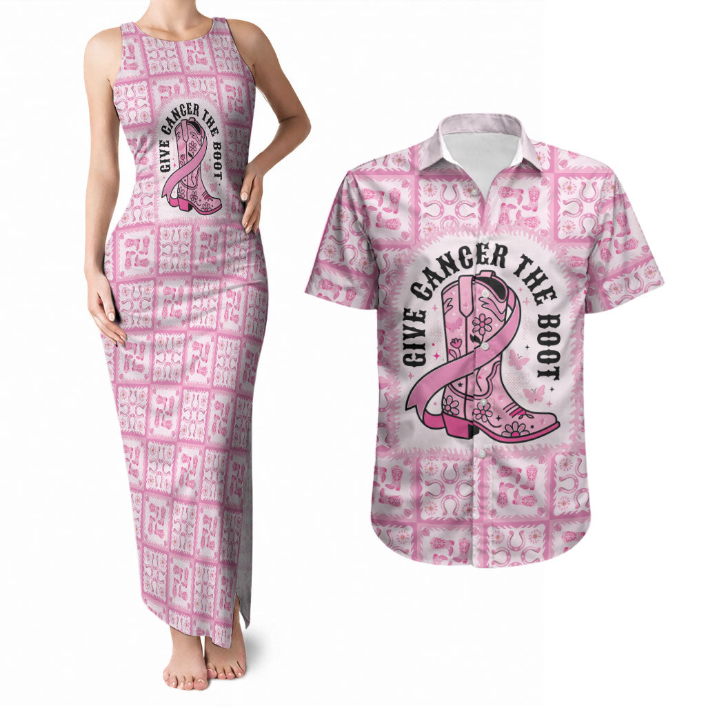 Give Cancer The Boot Pink Cowgirl Couples Matching Tank Maxi Dress and Hawaiian Shirt Hawaiian Paniolo Mixed Quilt Pattern Style LT9 Pink - Polynesian Pride
