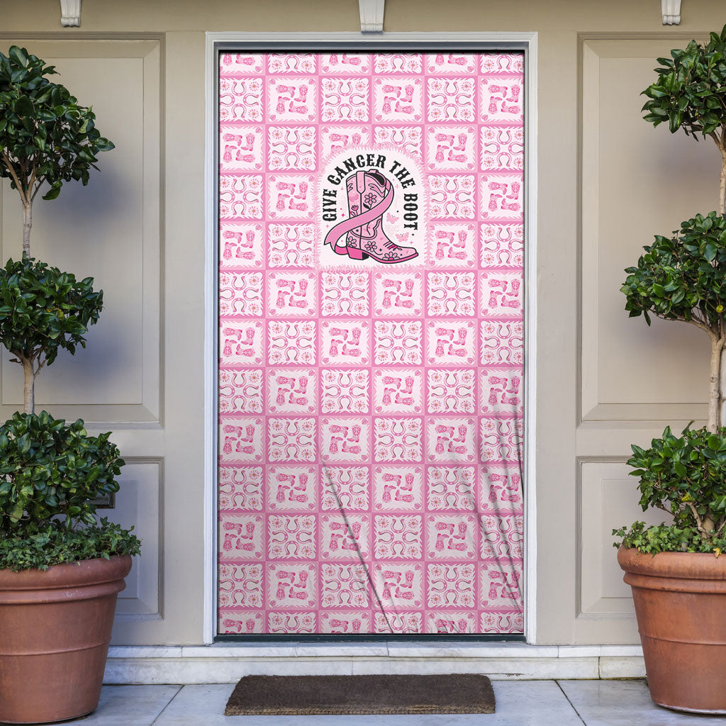 Give Cancer The Boot Pink Cowgirl Door Cover Hawaiian Paniolo Mixed Quilt Pattern Style