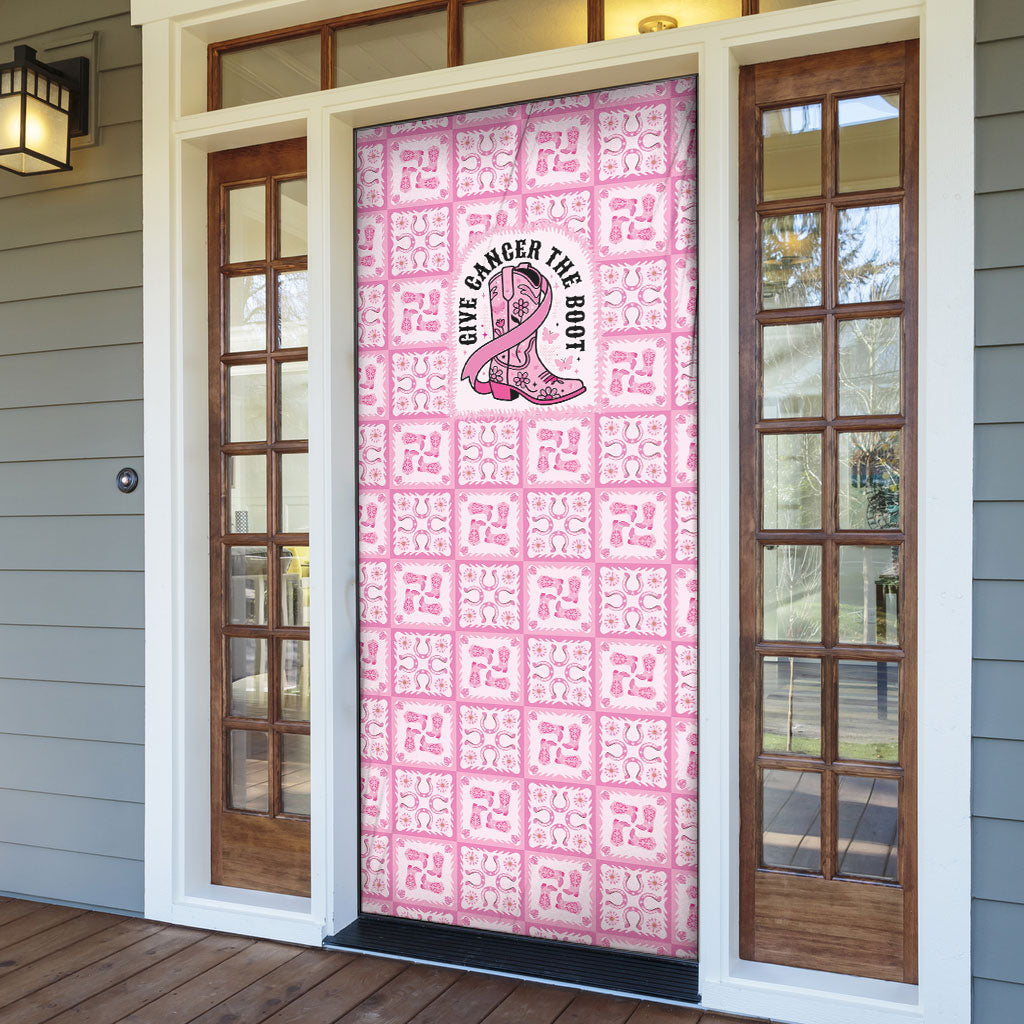 Give Cancer The Boot Pink Cowgirl Door Cover Hawaiian Paniolo Mixed Quilt Pattern Style