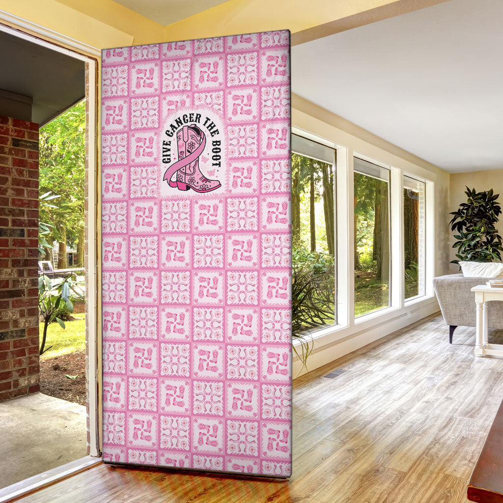 Give Cancer The Boot Pink Cowgirl Door Cover Hawaiian Paniolo Mixed Quilt Pattern Style