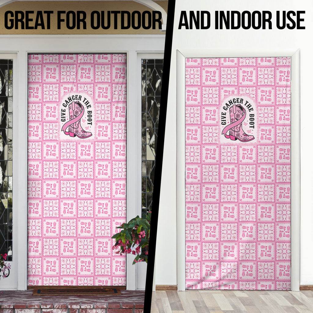 Give Cancer The Boot Pink Cowgirl Door Cover Hawaiian Paniolo Mixed Quilt Pattern Style