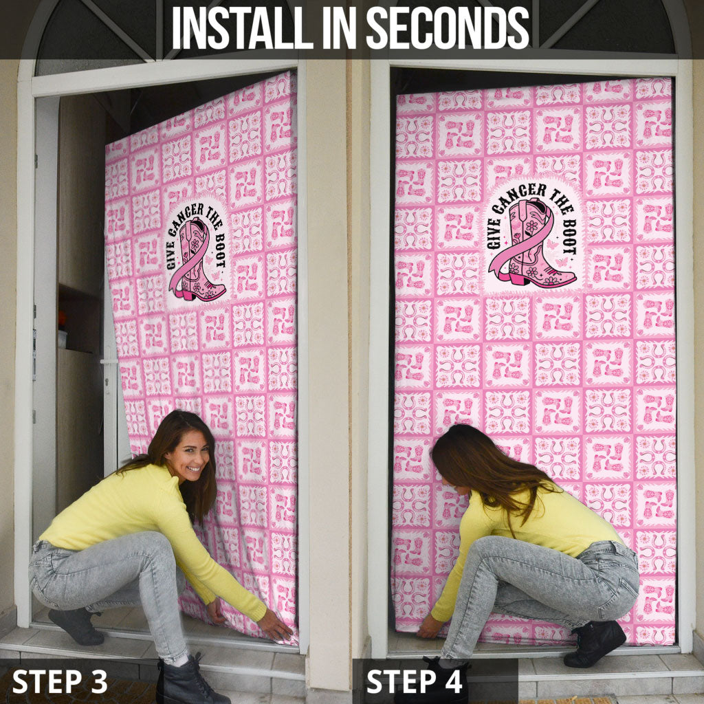 Give Cancer The Boot Pink Cowgirl Door Cover Hawaiian Paniolo Mixed Quilt Pattern Style