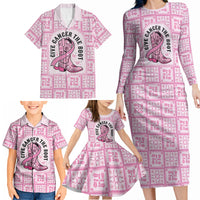 Give Cancer The Boot Pink Cowgirl Family Matching Long Sleeve Bodycon Dress and Hawaiian Shirt Hawaiian Paniolo Mixed Quilt Pattern Style