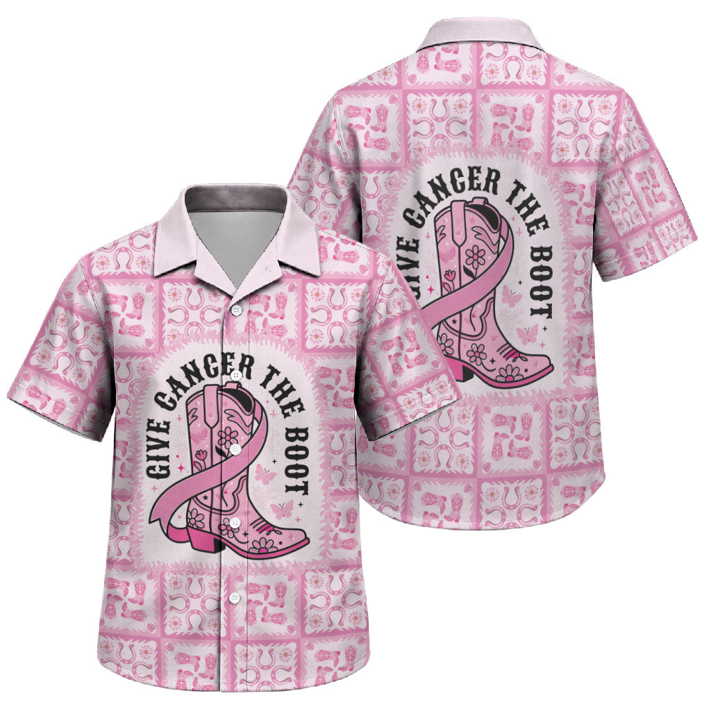 Give Cancer The Boot Pink Cowgirl Family Matching Mermaid Dress and Hawaiian Shirt Hawaiian Paniolo Mixed Quilt Pattern Style
