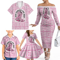 Give Cancer The Boot Pink Cowgirl Family Matching Off The Shoulder Long Sleeve Dress and Hawaiian Shirt Hawaiian Paniolo Mixed Quilt Pattern Style