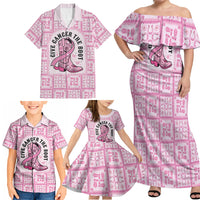 Give Cancer The Boot Pink Cowgirl Family Matching Off Shoulder Maxi Dress and Hawaiian Shirt Hawaiian Paniolo Mixed Quilt Pattern Style