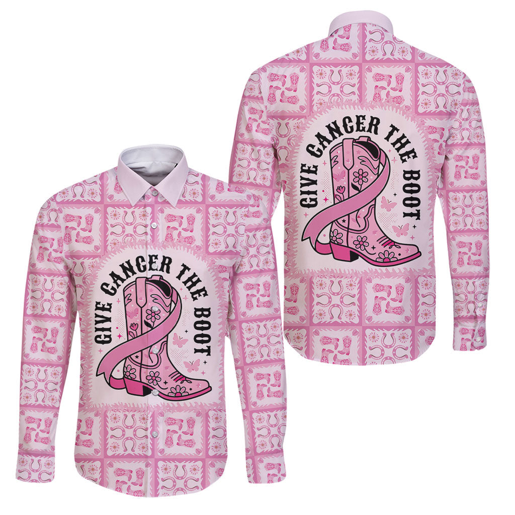 Give Cancer The Boot Pink Cowgirl Family Matching Puletasi and Hawaiian Shirt Hawaiian Paniolo Mixed Quilt Pattern Style