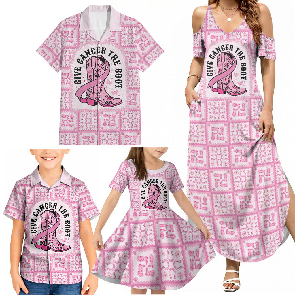Give Cancer The Boot Pink Cowgirl Family Matching Summer Maxi Dress and Hawaiian Shirt Hawaiian Paniolo Mixed Quilt Pattern Style