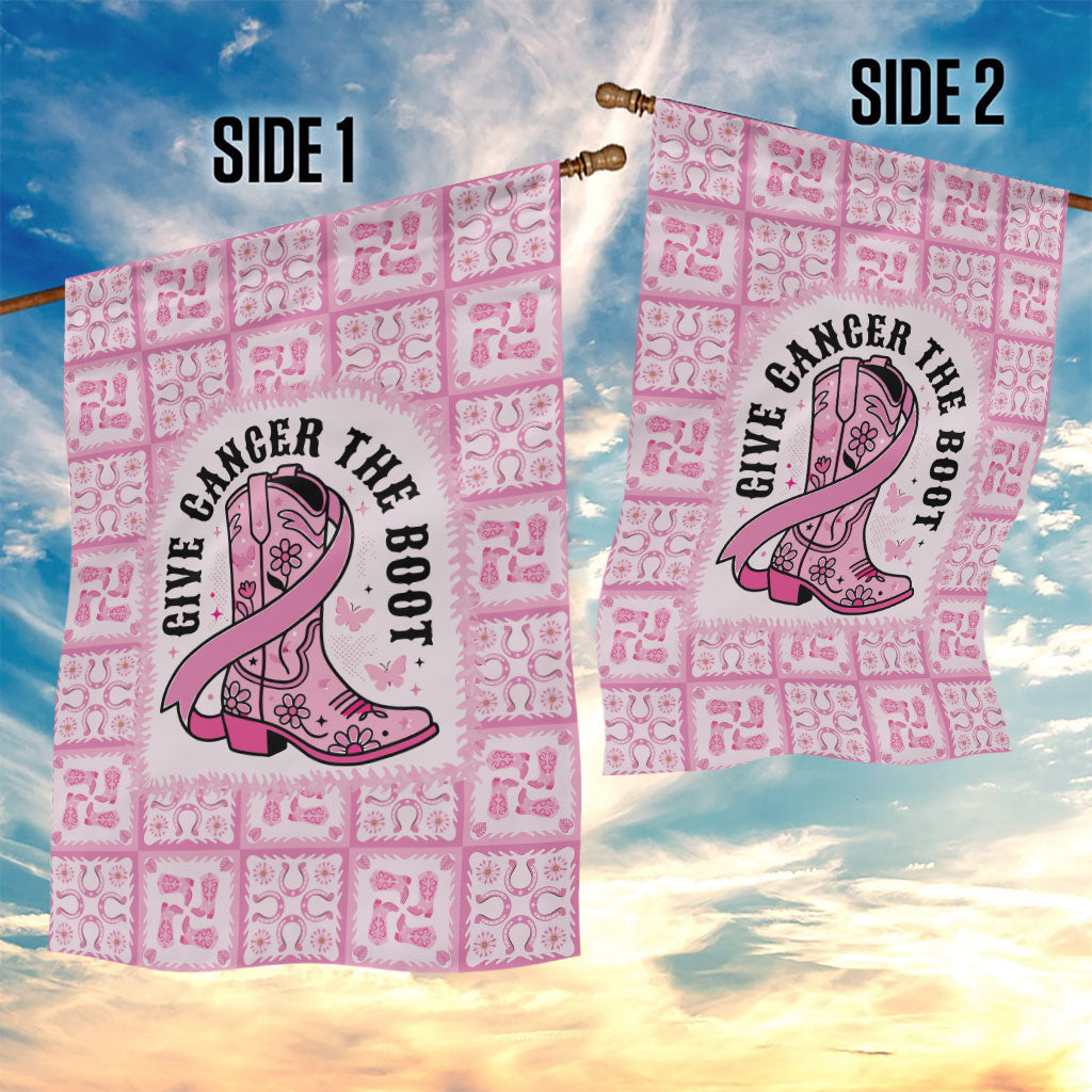 Give Cancer The Boot Pink Cowgirl Garden Flag Hawaiian Paniolo Mixed Quilt Pattern Style