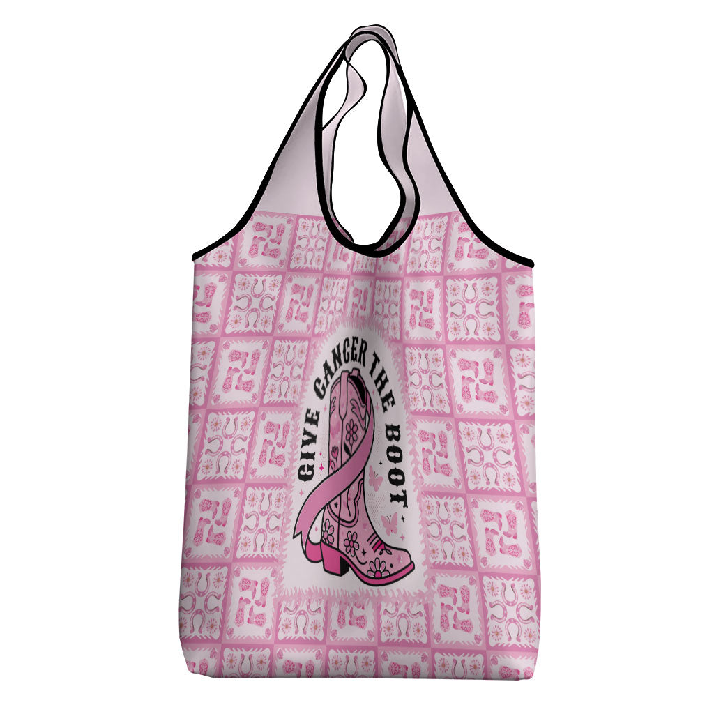 Give Cancer The Boot Pink Cowgirl Grocery Bag Hawaiian Paniolo Mixed Quilt Pattern Style
