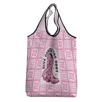 Give Cancer The Boot Pink Cowgirl Grocery Bag Hawaiian Paniolo Mixed Quilt Pattern Style