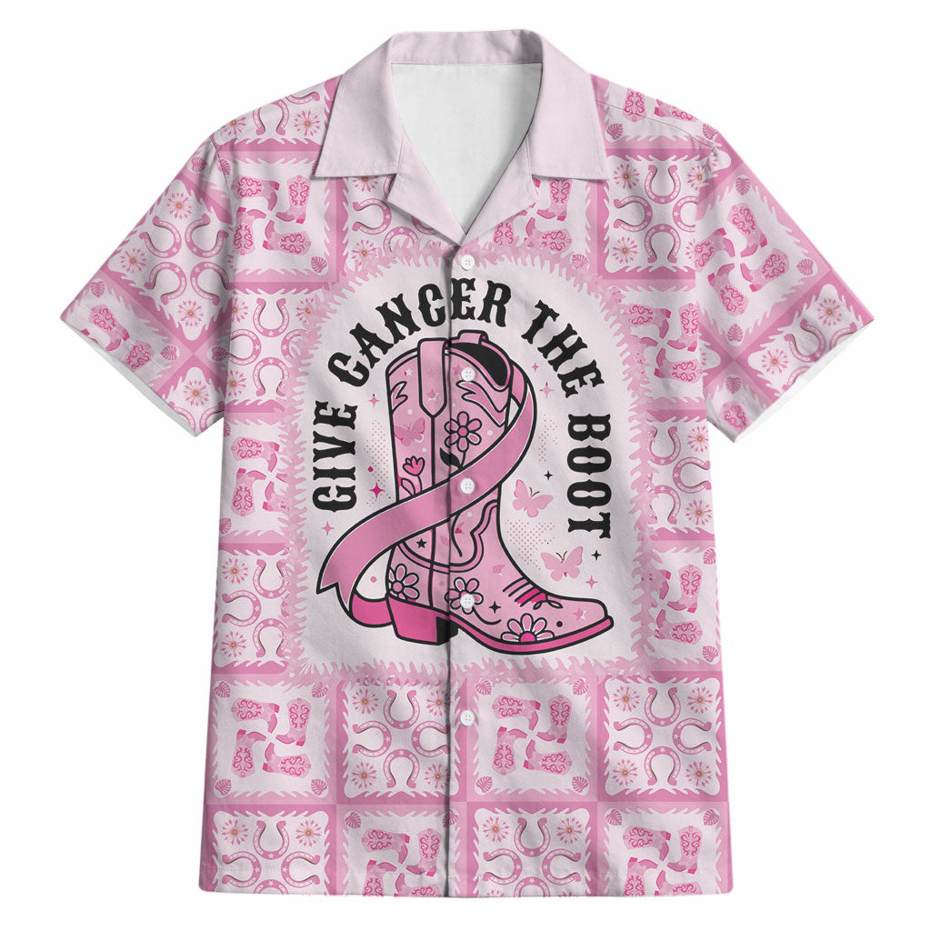 Give Cancer The Boot Pink Cowgirl Hawaiian Shirt Hawaiian Paniolo Mixed Quilt Pattern Style