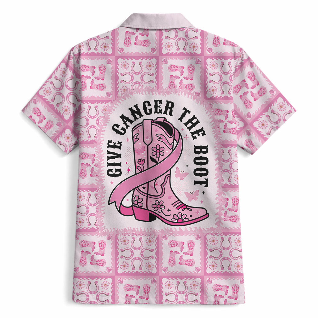 Give Cancer The Boot Pink Cowgirl Hawaiian Shirt Hawaiian Paniolo Mixed Quilt Pattern Style