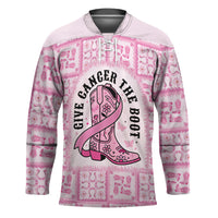 Give Cancer The Boot Pink Cowgirl Hockey Jersey Hawaiian Paniolo Mixed Quilt Pattern Style