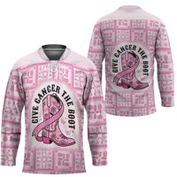 Give Cancer The Boot Pink Cowgirl Hockey Jersey Hawaiian Paniolo Mixed Quilt Pattern Style