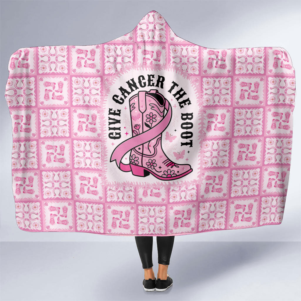 Give Cancer The Boot Pink Cowgirl Hooded Blanket Hawaiian Paniolo Mixed Quilt Pattern Style