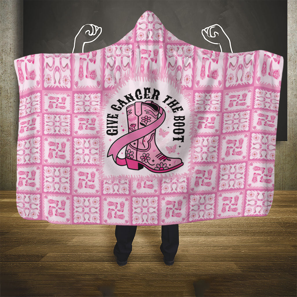Give Cancer The Boot Pink Cowgirl Hooded Blanket Hawaiian Paniolo Mixed Quilt Pattern Style