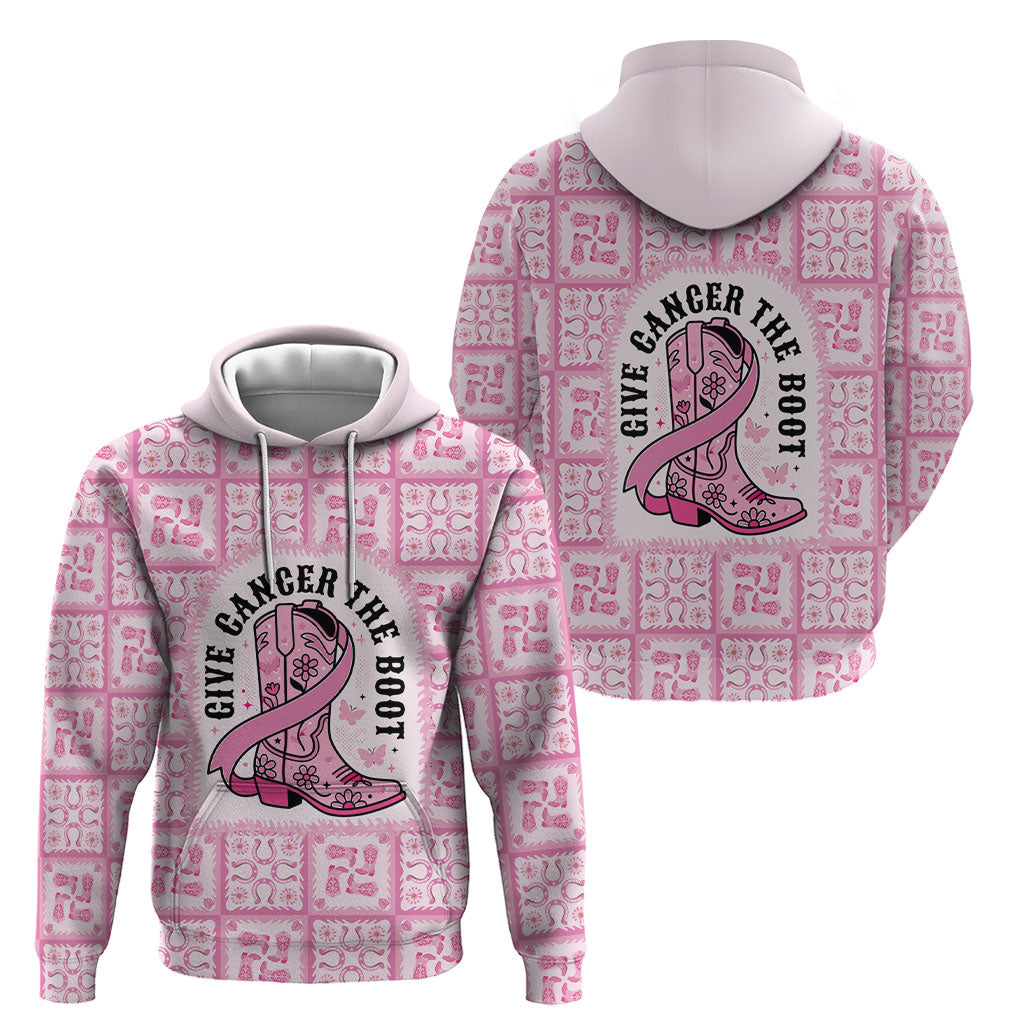 Give Cancer The Boot Pink Cowgirl Hoodie Hawaiian Paniolo Mixed Quilt Pattern Style