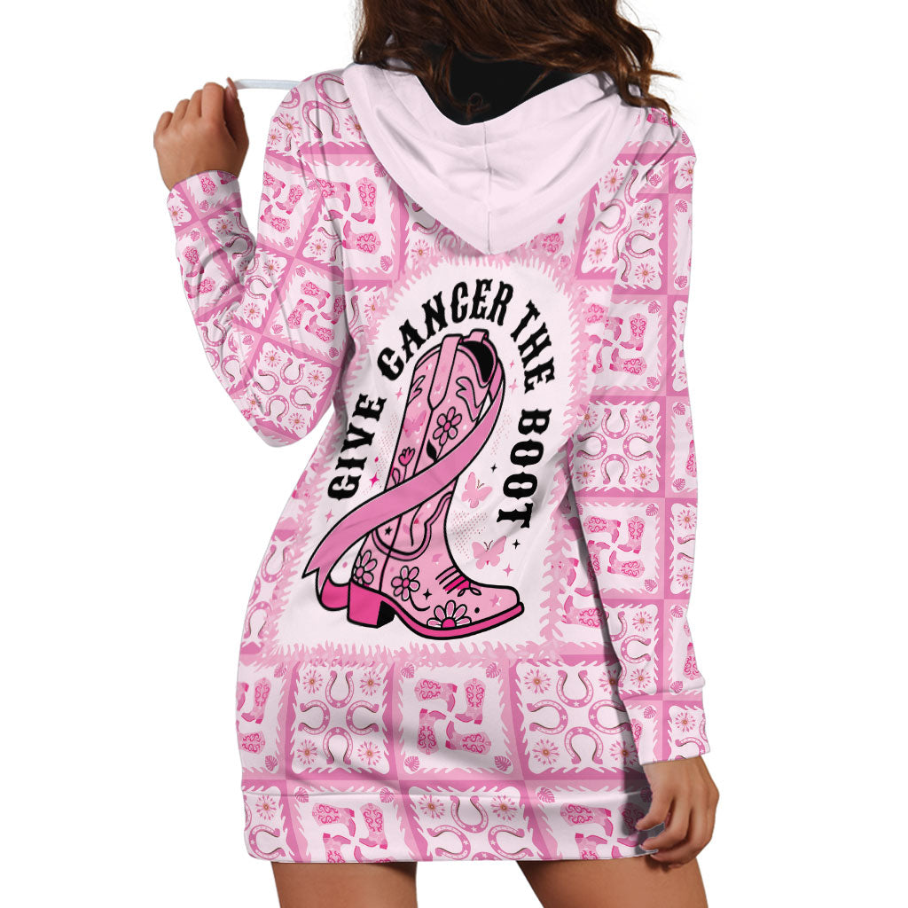 Give Cancer The Boot Pink Cowgirl Hoodie Dress Hawaiian Paniolo Mixed Quilt Pattern Style
