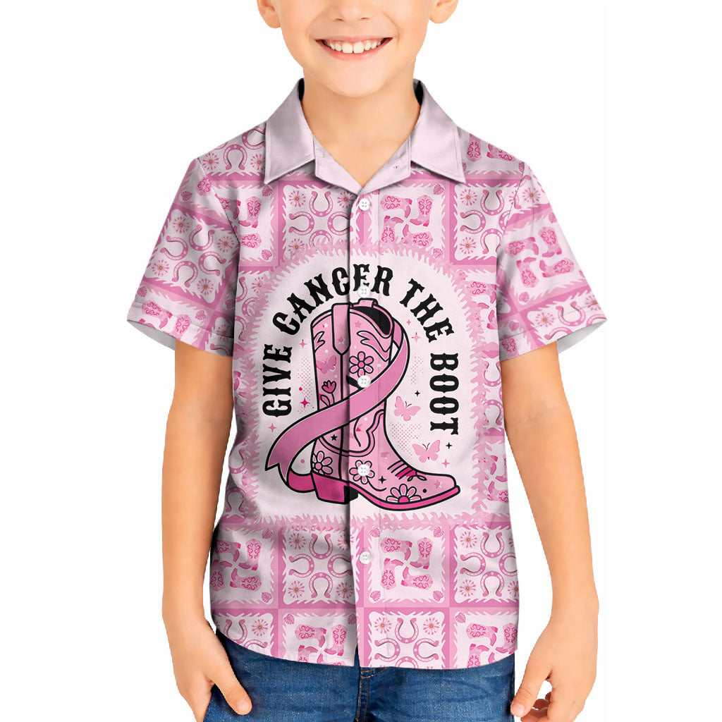Give Cancer The Boot Pink Cowgirl Kid Hawaiian Shirt Hawaiian Paniolo Mixed Quilt Pattern Style LT9 Kid Pink - Polynesian Pride
