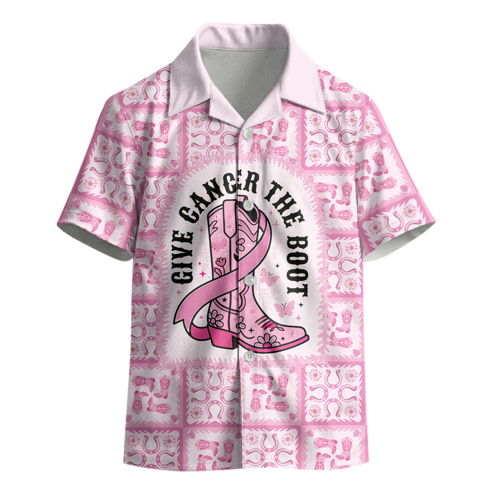 Give Cancer The Boot Pink Cowgirl Kid Hawaiian Shirt Hawaiian Paniolo Mixed Quilt Pattern Style